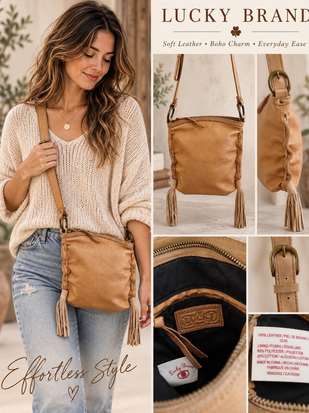 Lucky Brand Leather Brown Crossbody Bag